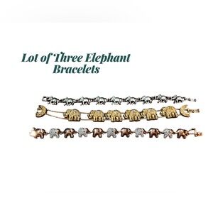 Three Elephant Bracelets Tones of Gold Silver and Rose Gold Fashion Bracelets